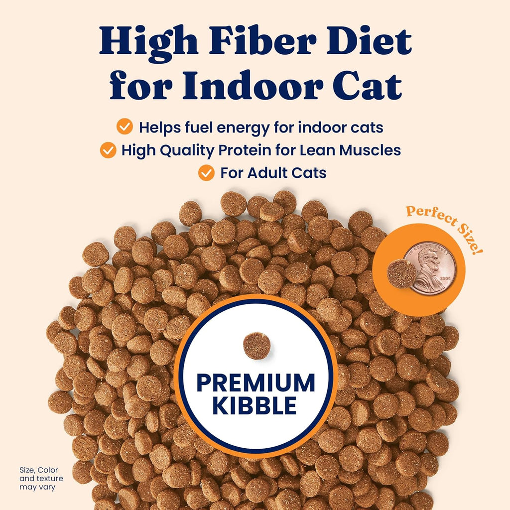 Indoor Dry Cat Food - Grain Free & Gluten Free - Chicken Cat Food Dry Kibble for Indoor Cats W/Probiotics & Fiber for Gut Health - Sensitive Stomach & Hairball Support for Adult Cats -12LB