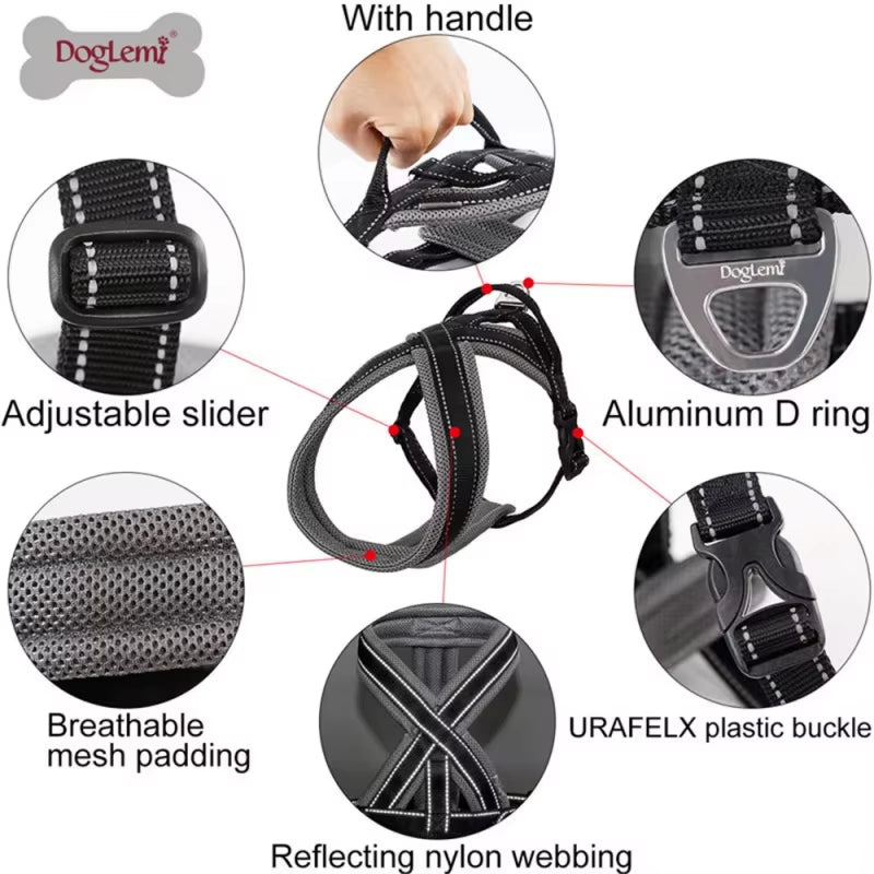 Pet Dog Harness Vest Reflective Breathable Padded Traction Chest Vest Leash for Small Medium Large Dogs Outdoor Pet Supplies
