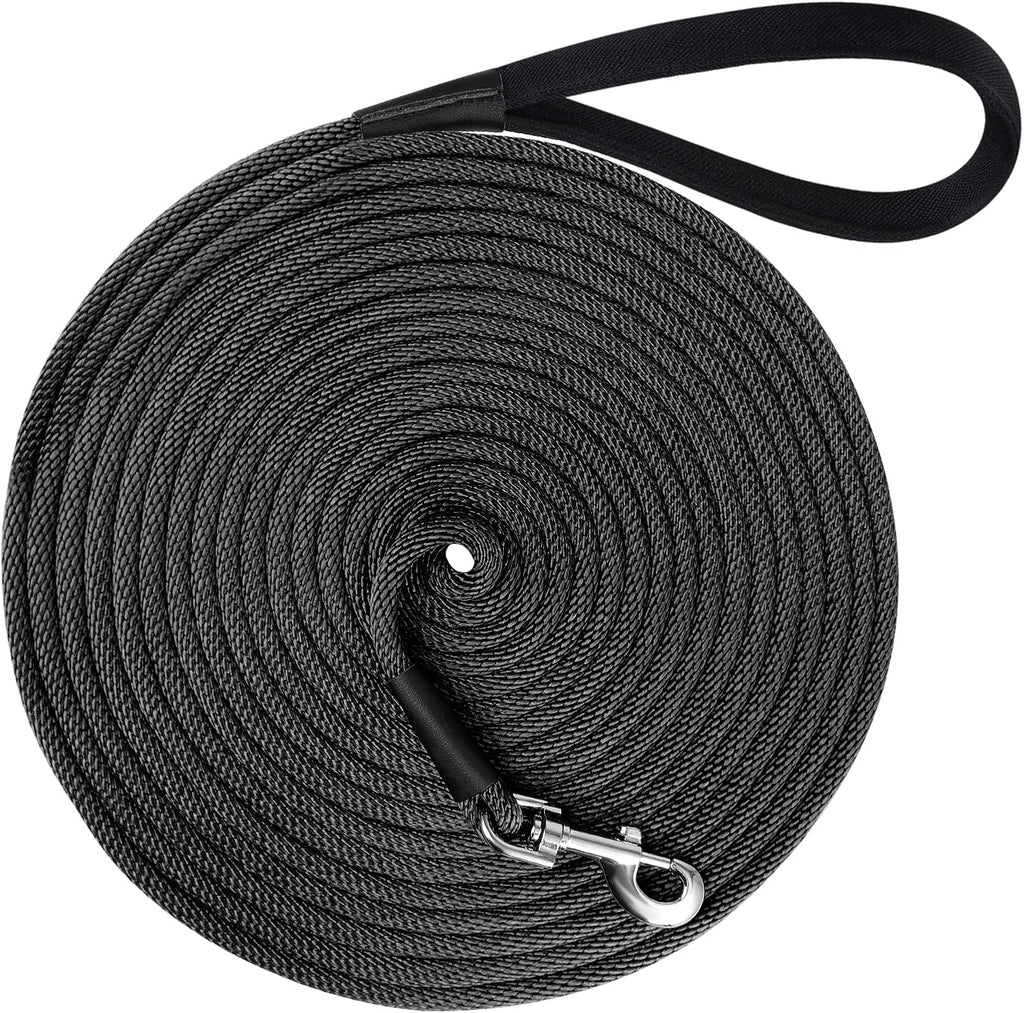 Check Cord Dog Leash Long Lead Training Tracking Line Comfortable Handle Heavy Duty Puppy Rope 10Ft 15Ft 30Ft 50Ft for Small Medium Large Dog Black