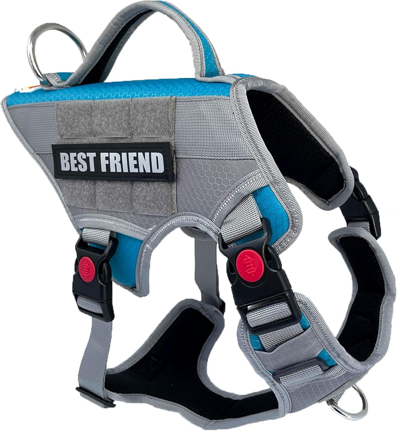 Tactical Working Dog Vest Harness - No-Pull Service Dog Jacket with Reflective Hook & Loop Patches - Padded Handle, Front/Side Buckles with Quick Release Buttons, Adjustable Straps - Blue, XL
