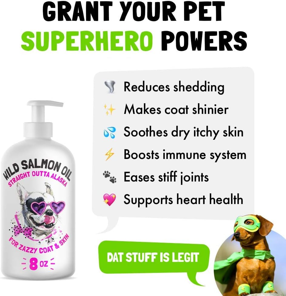 Wild Alaskan Salmon Oil for Dogs & Cats - Pure Fish Omega 3 6 9 Liquid EPA DHA Fatty Acids - Skin & Coat Supplement - Supports Joint Function, Brain, Eye, Immune & Heart Health - Made in USA 8 Oz