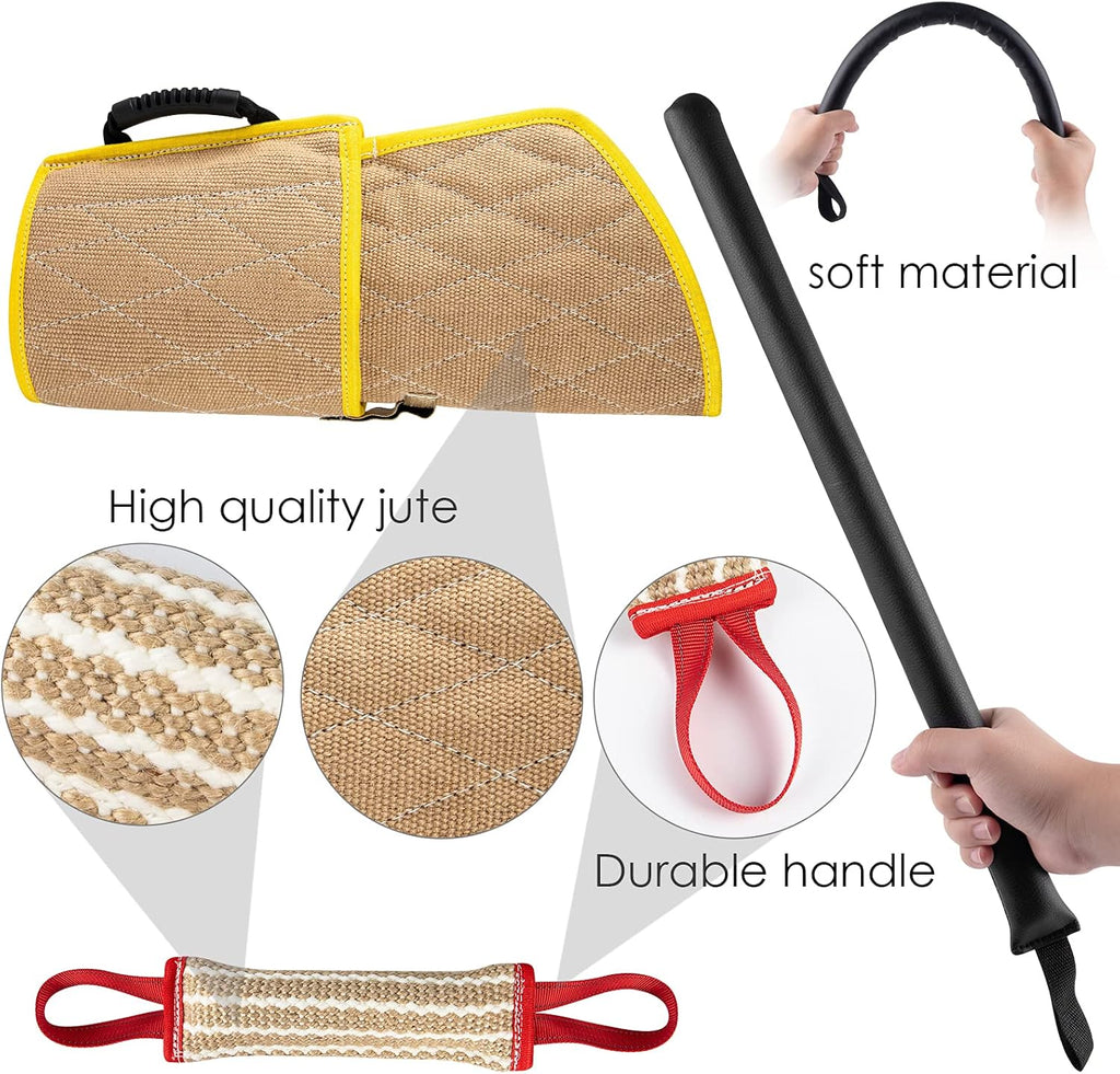 Dog Bite Training Set,Dog Bite Sleeve Training Protection Arm with Whip Agitation Stick,Professional Dogs Training Protection Biting Sleeve for Pitbull German Shepherd (Double-Layer)