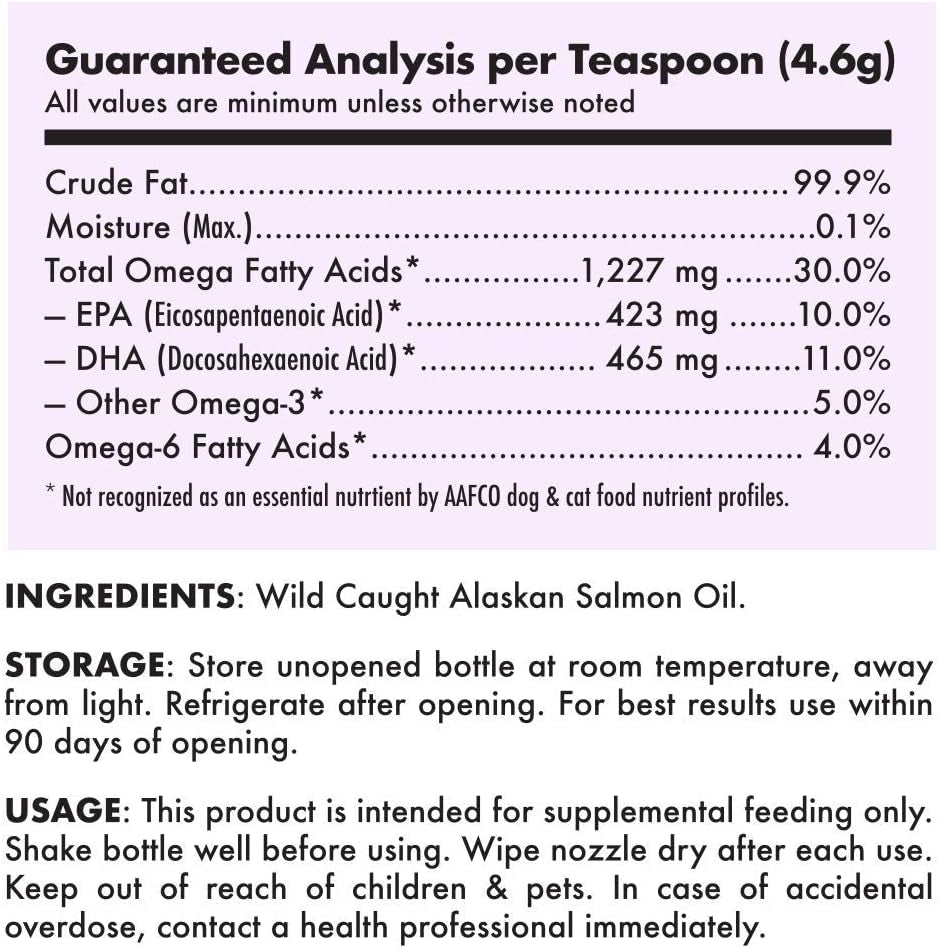 Wild Alaskan Salmon Oil for Dogs & Cats - Pure Fish Omega 3 6 9 Liquid EPA DHA Fatty Acids - Skin & Coat Supplement - Supports Joint Function, Brain, Eye, Immune & Heart Health - Made in USA 8 Oz