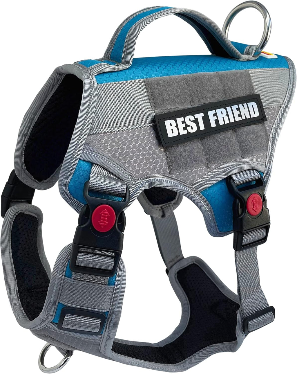 Tactical Working Dog Vest Harness - No-Pull Service Dog Jacket with Reflective Hook & Loop Patches - Padded Handle, Front/Side Buckles with Quick Release Buttons, Adjustable Straps - Blue, XL