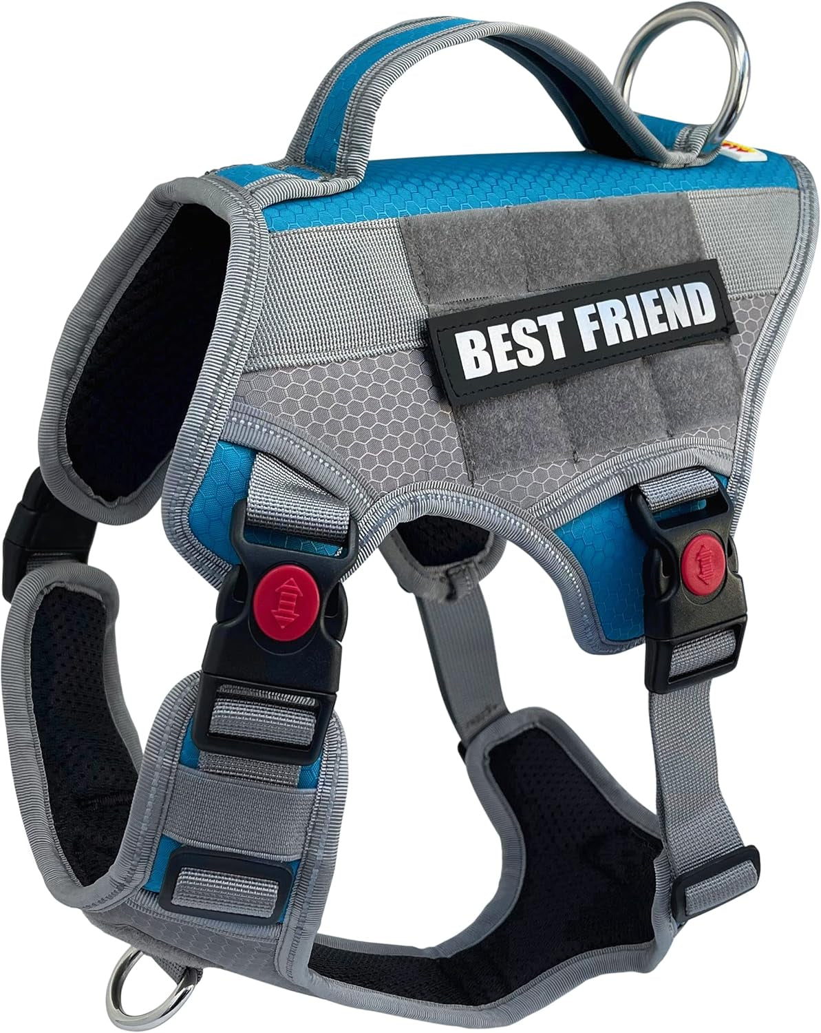Tactical Working Dog Vest Harness - No-Pull Service Dog Jacket with Reflective Hook & Loop Patches - Padded Handle, Front/Side Buckles with Quick Release Buttons, Adjustable Straps - Blue, XL
