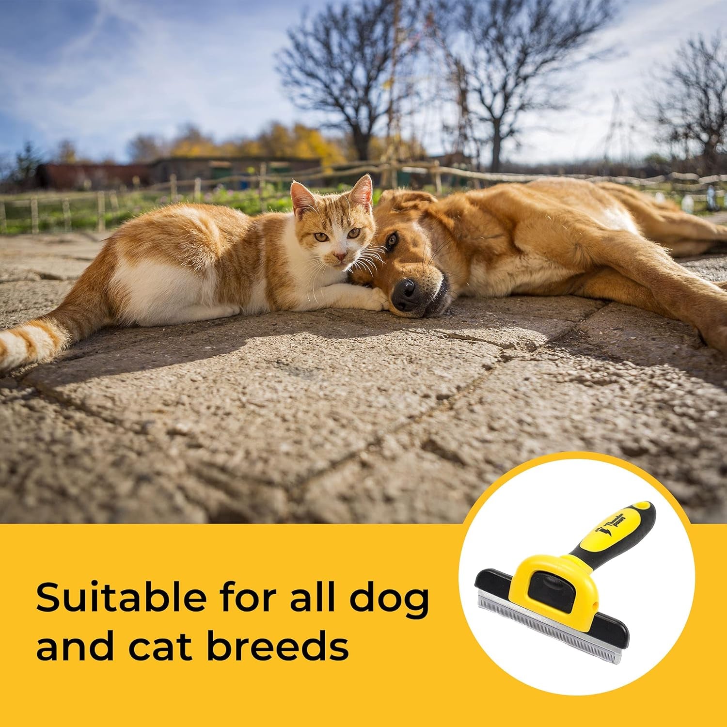 Best Professional De-Shedding Tool and Pet Grooming Brush, D-Shedz for Breeds of Dogs, Cats with Short or Long Hair, Small, Medium and Large (Yellow)