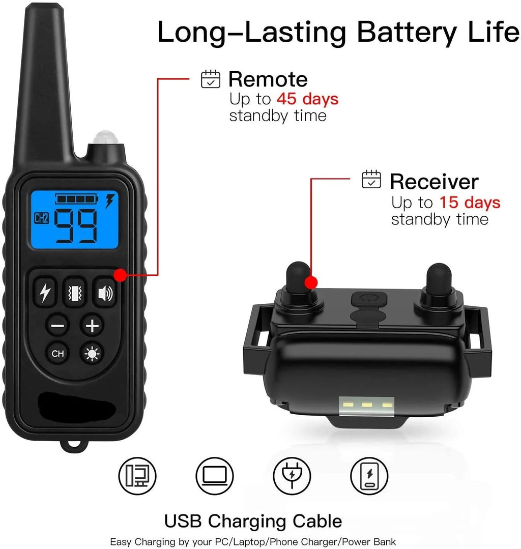 Dog Training Collar, 2 Receiver Rechargeable Dog Shock Collar for 2 Dogs, with 4 Training Modes Light Static Shock Vibration Beep, Waterproof Long Range Remote for Small to Large Dogs