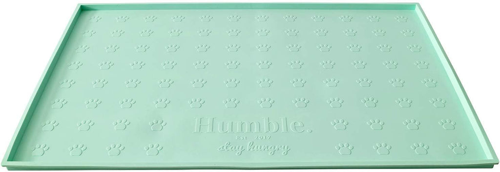 Food Mat Feeding Tray - Non-Slip, Anti-Spill, Raised Dog Food Bowl Mat, Easy Clean Waterproof - Premium Quality Silicone - Perfect for Dogs and Cats, 24"X16" (Cool Mint)