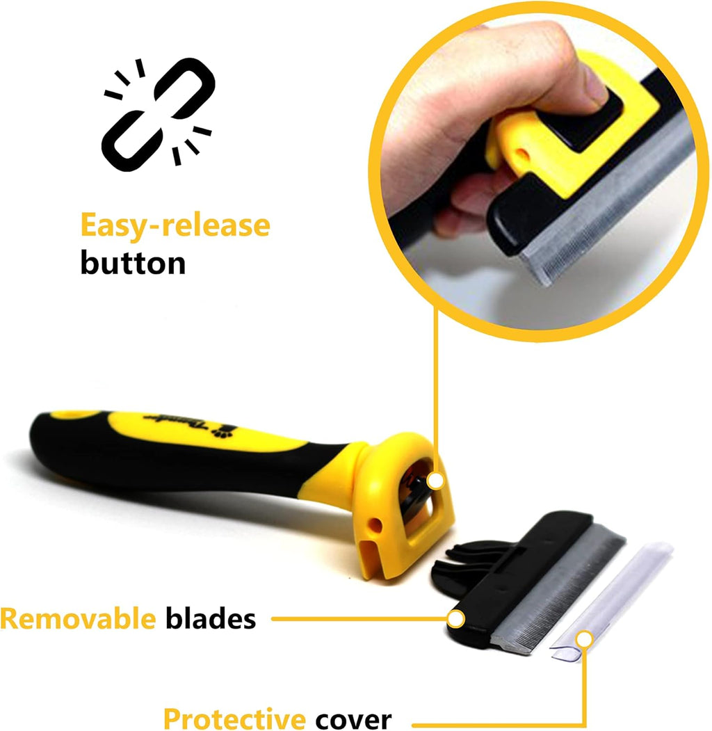 Best Professional De-Shedding Tool and Pet Grooming Brush, D-Shedz for Breeds of Dogs, Cats with Short or Long Hair, Small, Medium and Large (Yellow)