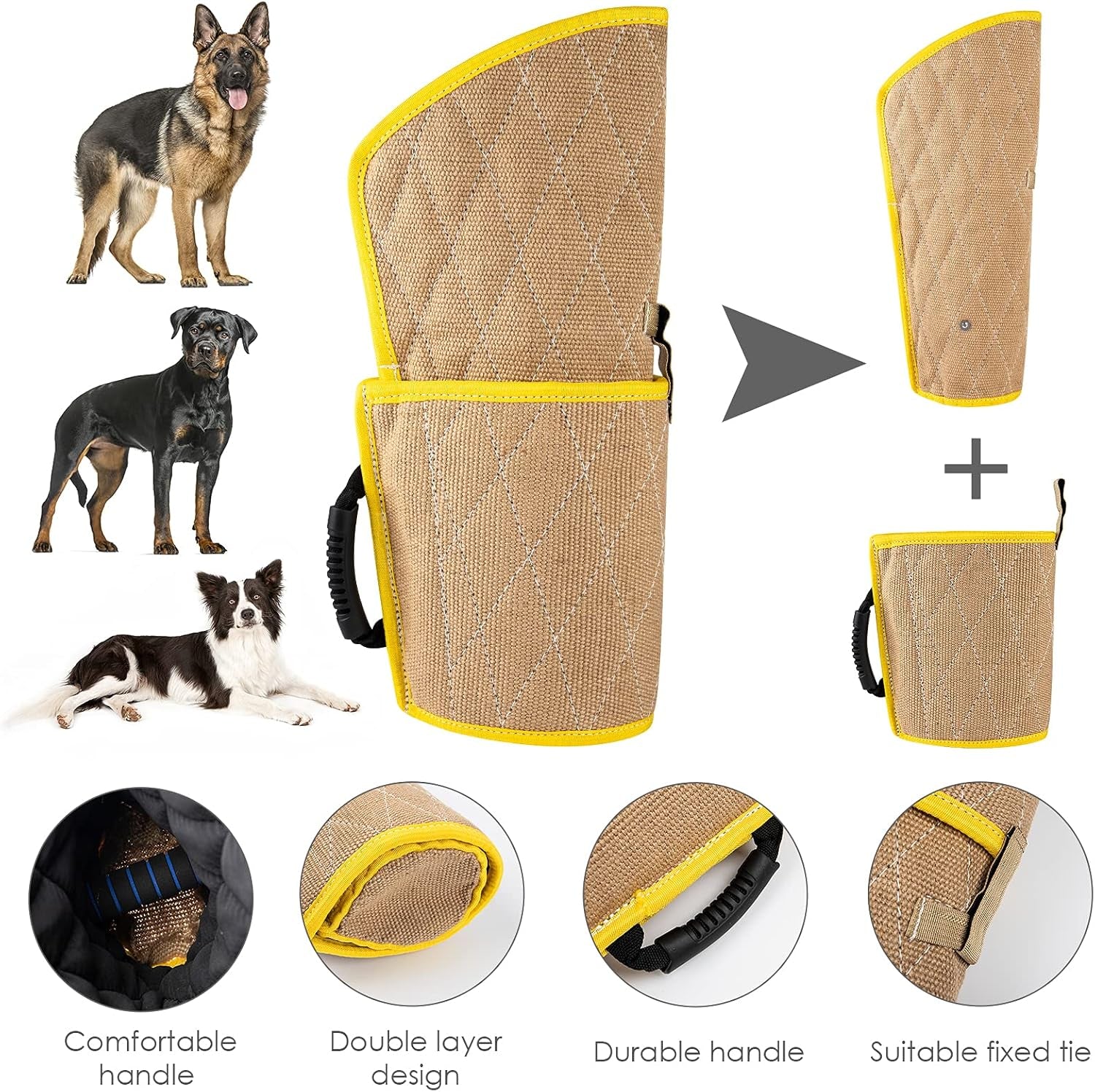 Dog Bite Training Set,Dog Bite Sleeve Training Protection Arm with Whip Agitation Stick,Professional Dogs Training Protection Biting Sleeve for Pitbull German Shepherd (Double-Layer)