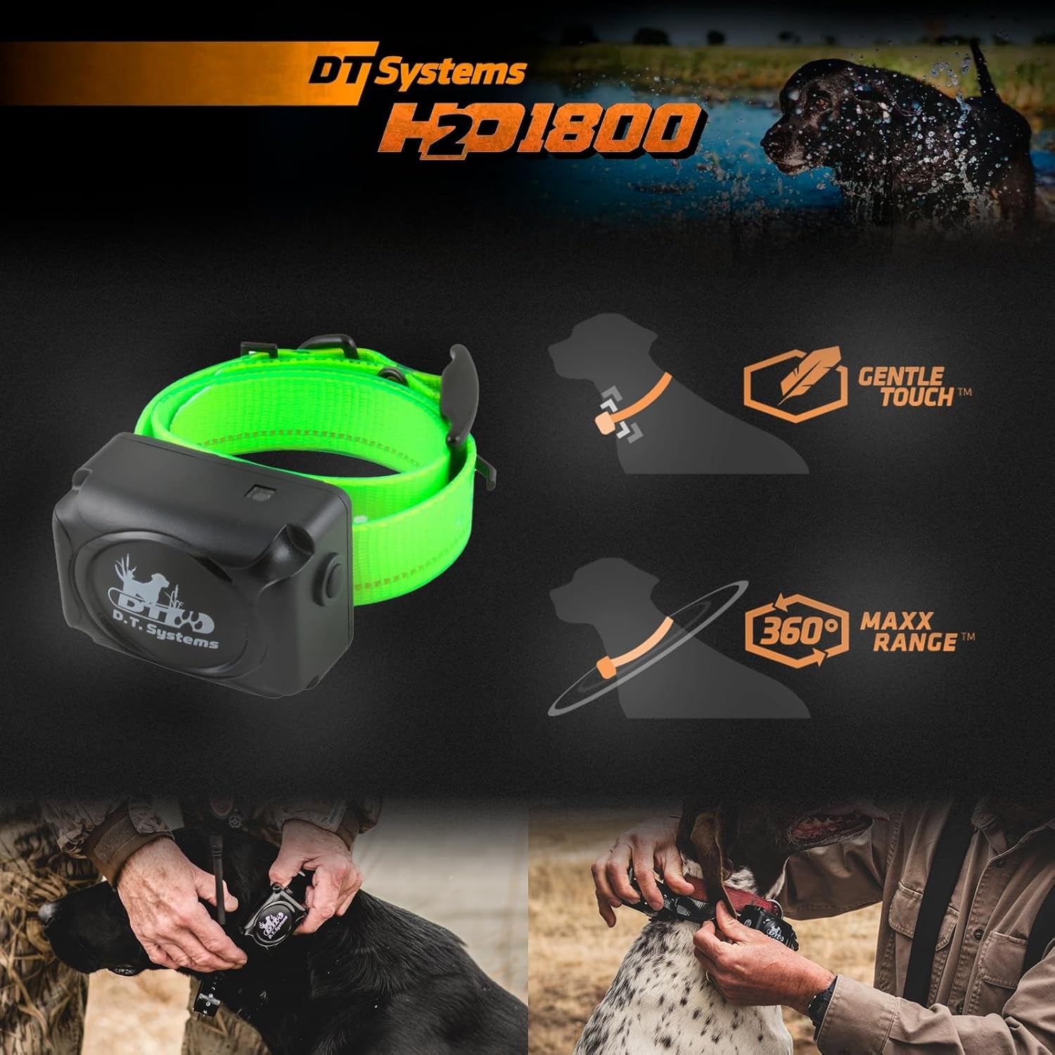 H2O 1810, 1820, 1830 plus Series Add-On/Replacement Collar Receiver, Waterproof Rechargeable Remote Hunting Dog Training Additional E-Collar, 1800-Yard Range, 16 Stimulation Levels, Green