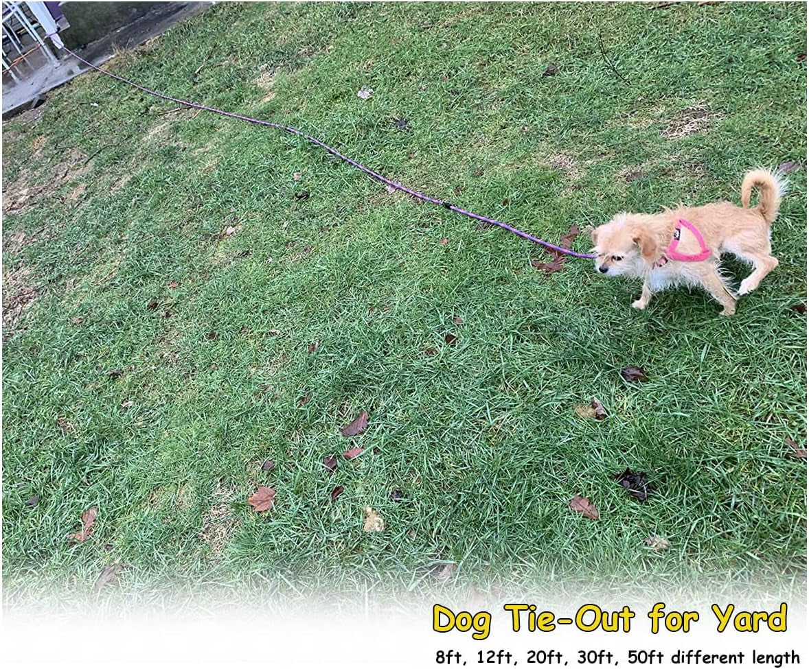 8Ft/12Ft/20Ft/30Ft/50Ft/75Ft Dog Tie-Out Long Tether Rope Leash, Outdoor Dog Lead for Yard- Large Medium Dogs Training, Playing, Camping, Backyard Leash (20Ft, Pink Blue)