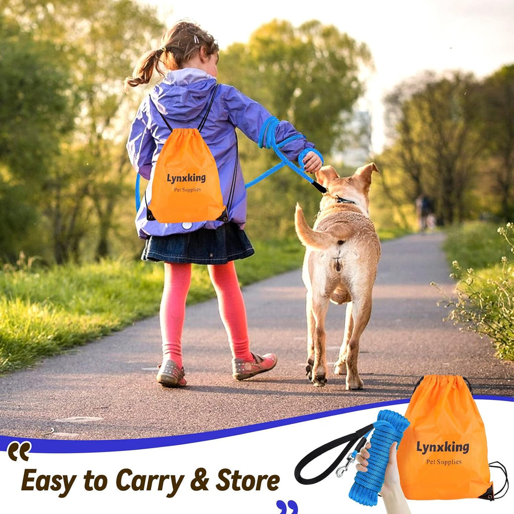 Check Cord Dog Leash Long Lead Training Tracking Line Comfortable Handle Heavy Duty Puppy Rope 10Ft 15Ft 30Ft 50Ft for Small Medium Large Dog Blue