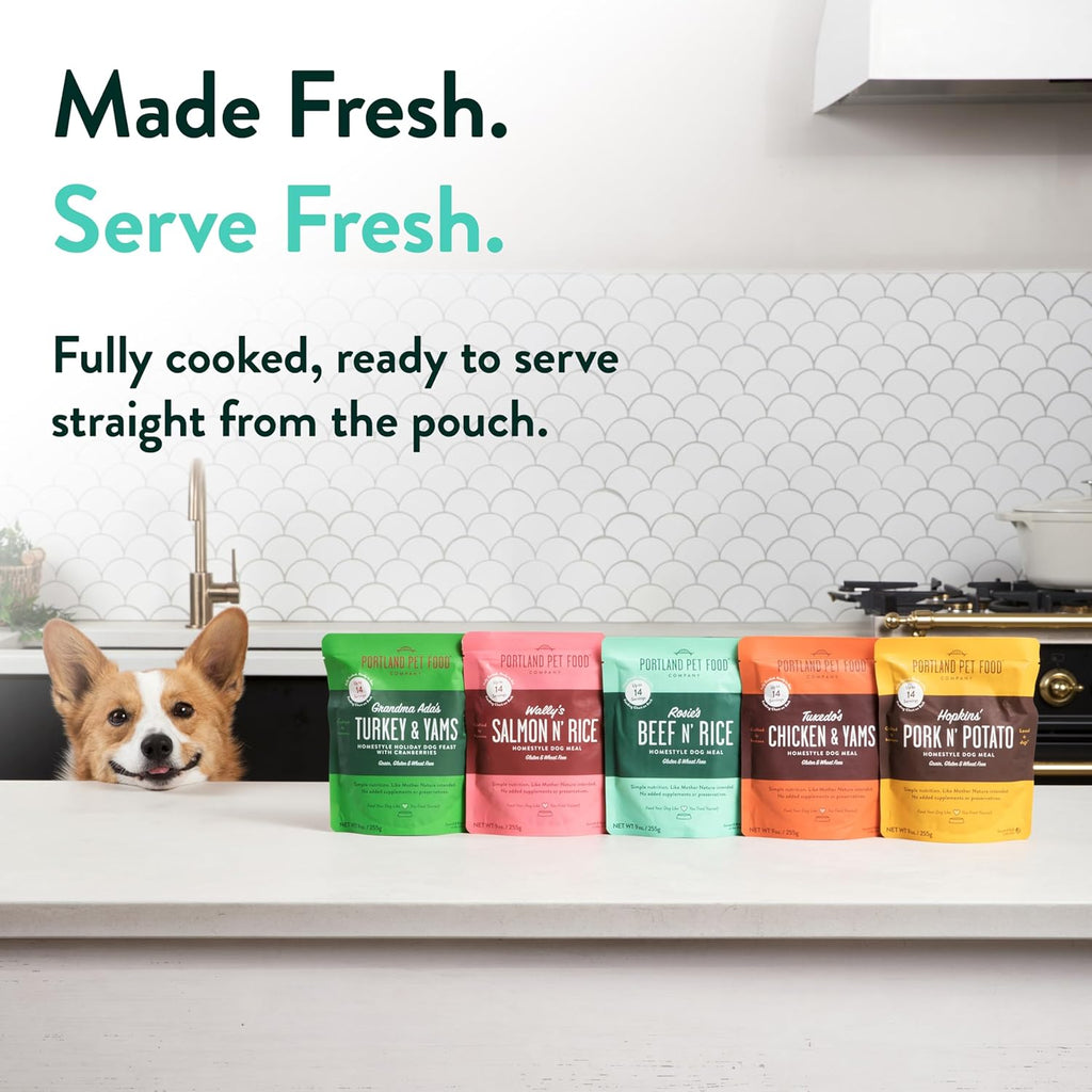 Fresh Dog Food Pouches - Human-Grade Topper Mix-Ins & Wet Pet Meals - Small & Large Breed Puppy & Senior Dogs - Gluten-Free Limited Ingredient Meal Toppers - 8 Pack Variety