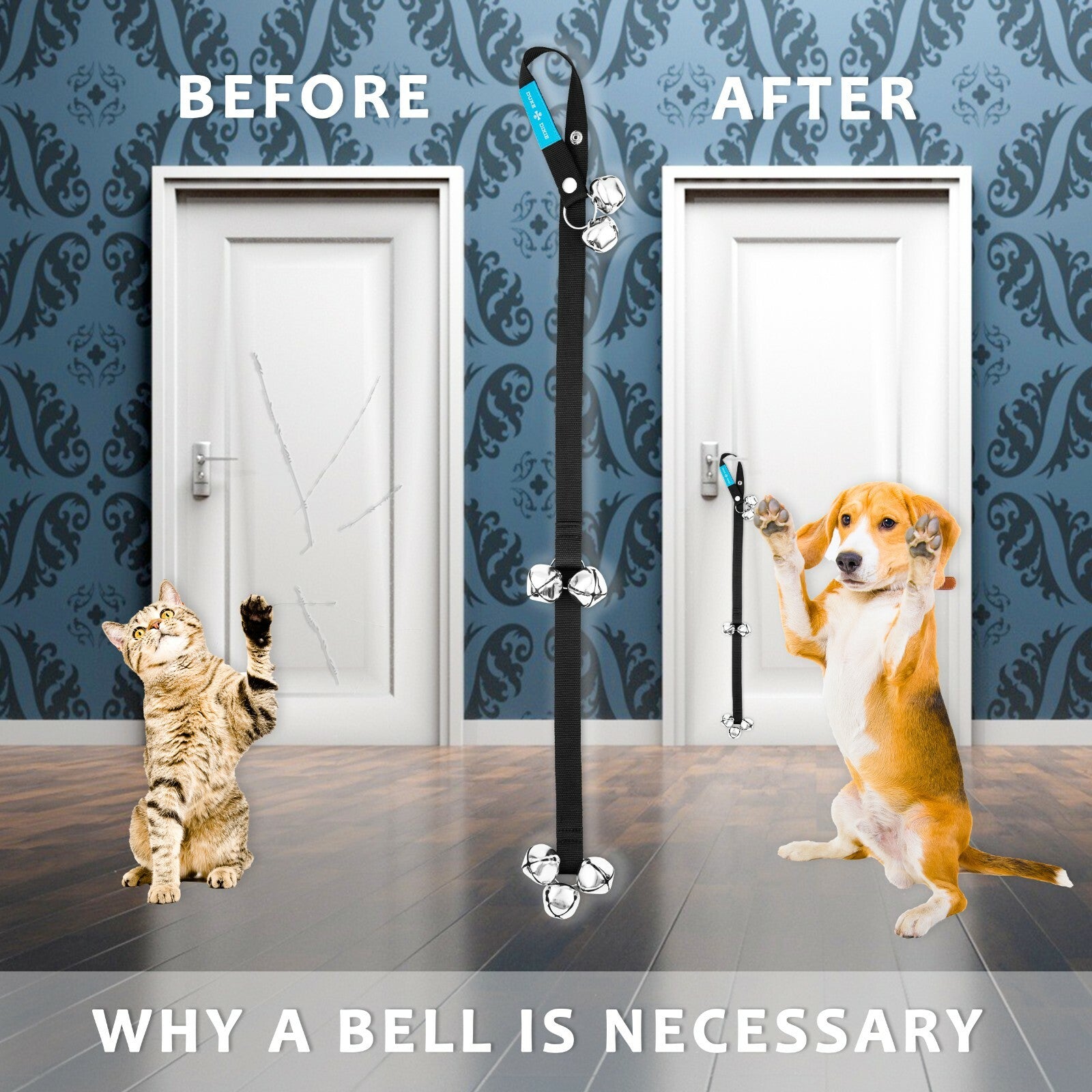 Dog Door Bell 2 Dog Doorbell for Potty Training 7 Large Bells + Whistle FREE