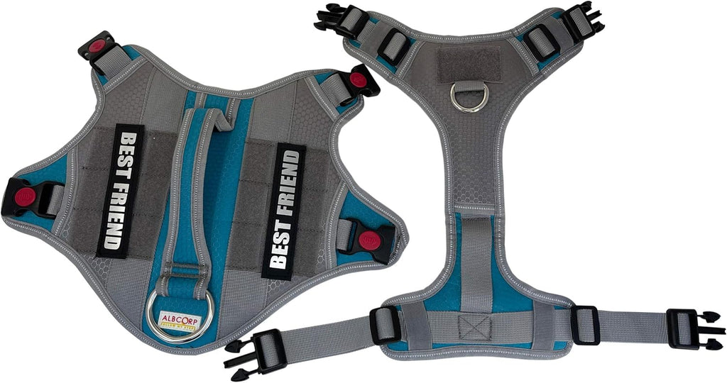 Tactical Working Dog Vest Harness - No-Pull Service Dog Jacket with Reflective Hook & Loop Patches - Padded Handle, Front/Side Buckles with Quick Release Buttons, Adjustable Straps - Blue, XL