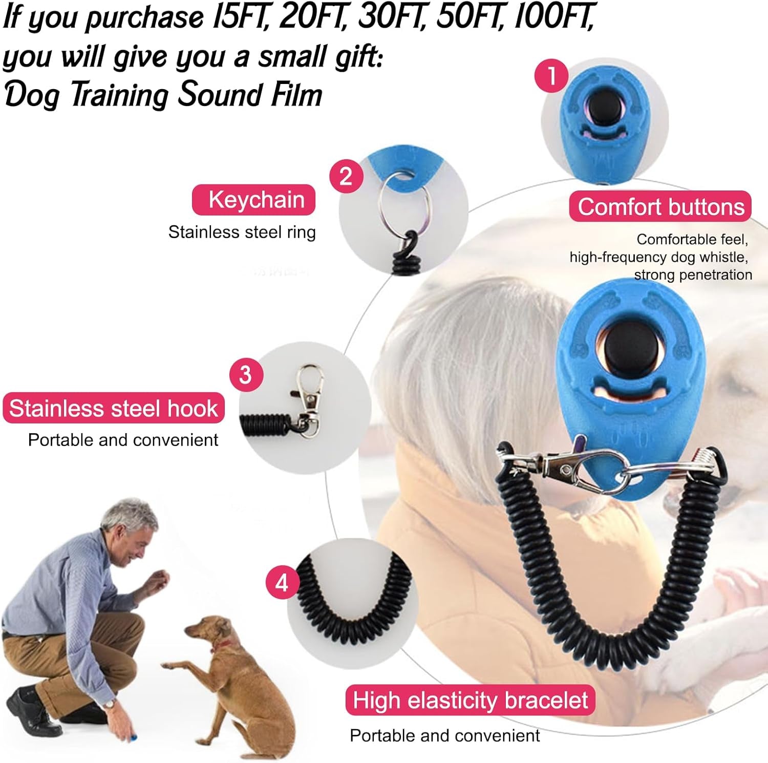 Long Leash for Dog Training 15Ft 20Ft 30Ft 50Ft 100Ft - Obedience Recall Training Lead for Large Medium Small Dogs - Great for Training Playing Camping Backyard (Black, 15FT)