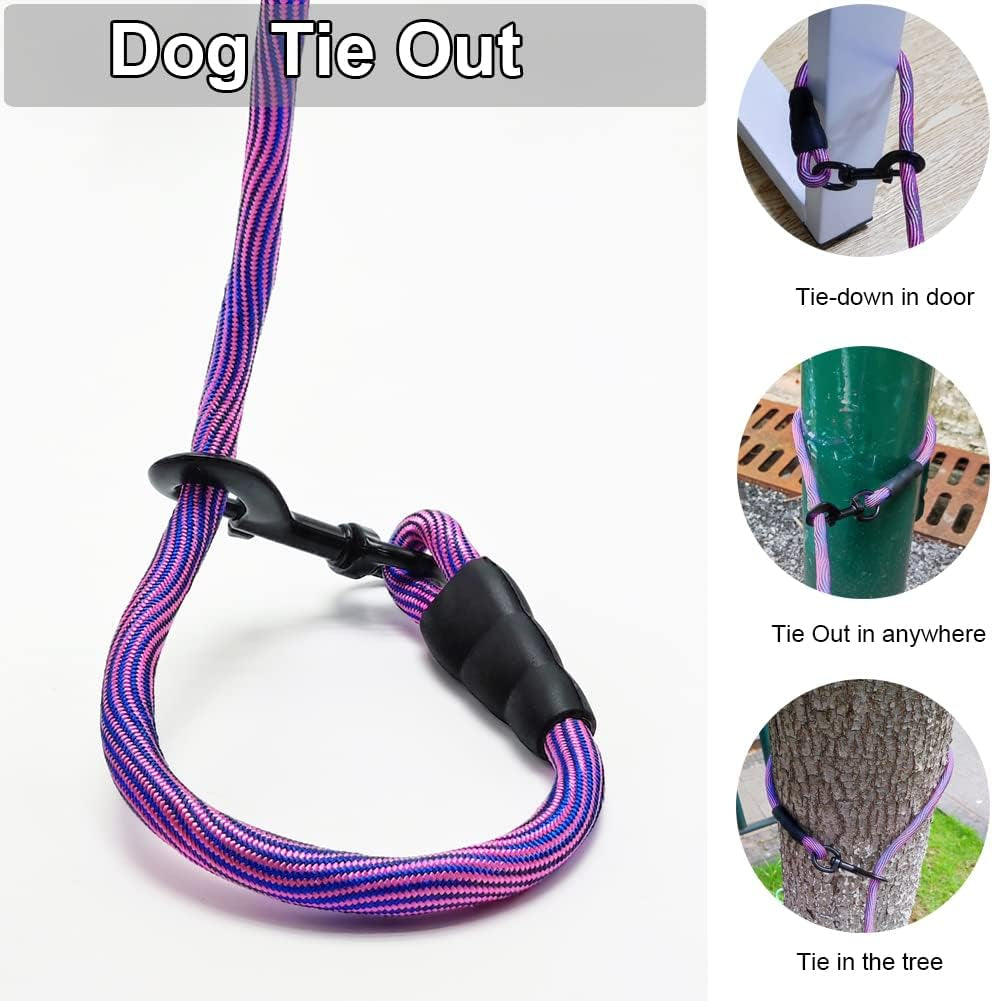 8Ft/12Ft/20Ft/30Ft/50Ft/75Ft Dog Tie-Out Long Tether Rope Leash, Outdoor Dog Lead for Yard- Large Medium Dogs Training, Playing, Camping, Backyard Leash (20Ft, Pink Blue)