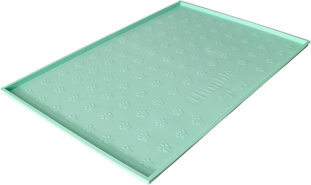 Food Mat Feeding Tray - Non-Slip, Anti-Spill, Raised Dog Food Bowl Mat, Easy Clean Waterproof - Premium Quality Silicone - Perfect for Dogs and Cats, 24"X16" (Cool Mint)