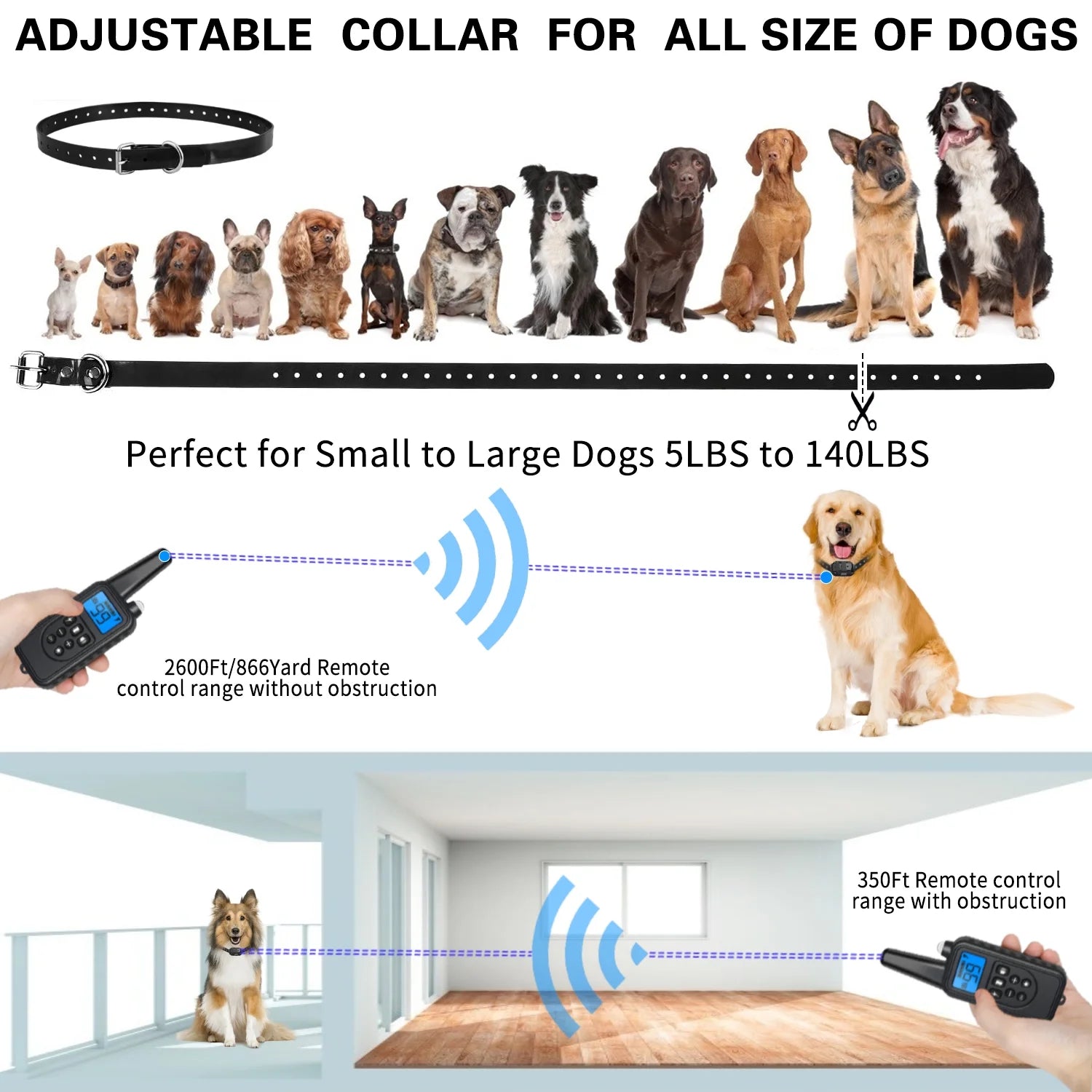 Dog Training Collar, 2 Receiver Rechargeable Dog Shock Collar for 2 Dogs, with 4 Training Modes Light Static Shock Vibration Beep, Waterproof Long Range Remote for Small to Large Dogs