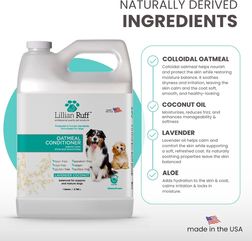 PRO Formula Oatmeal Dog Conditioner - Nourishing & Calming Relief for Allergies & Sensitive Skin - Detangles, Softens & Adds Shine with Oatmeal, Coconut Oil & Lavender - USA Made (Gallon)