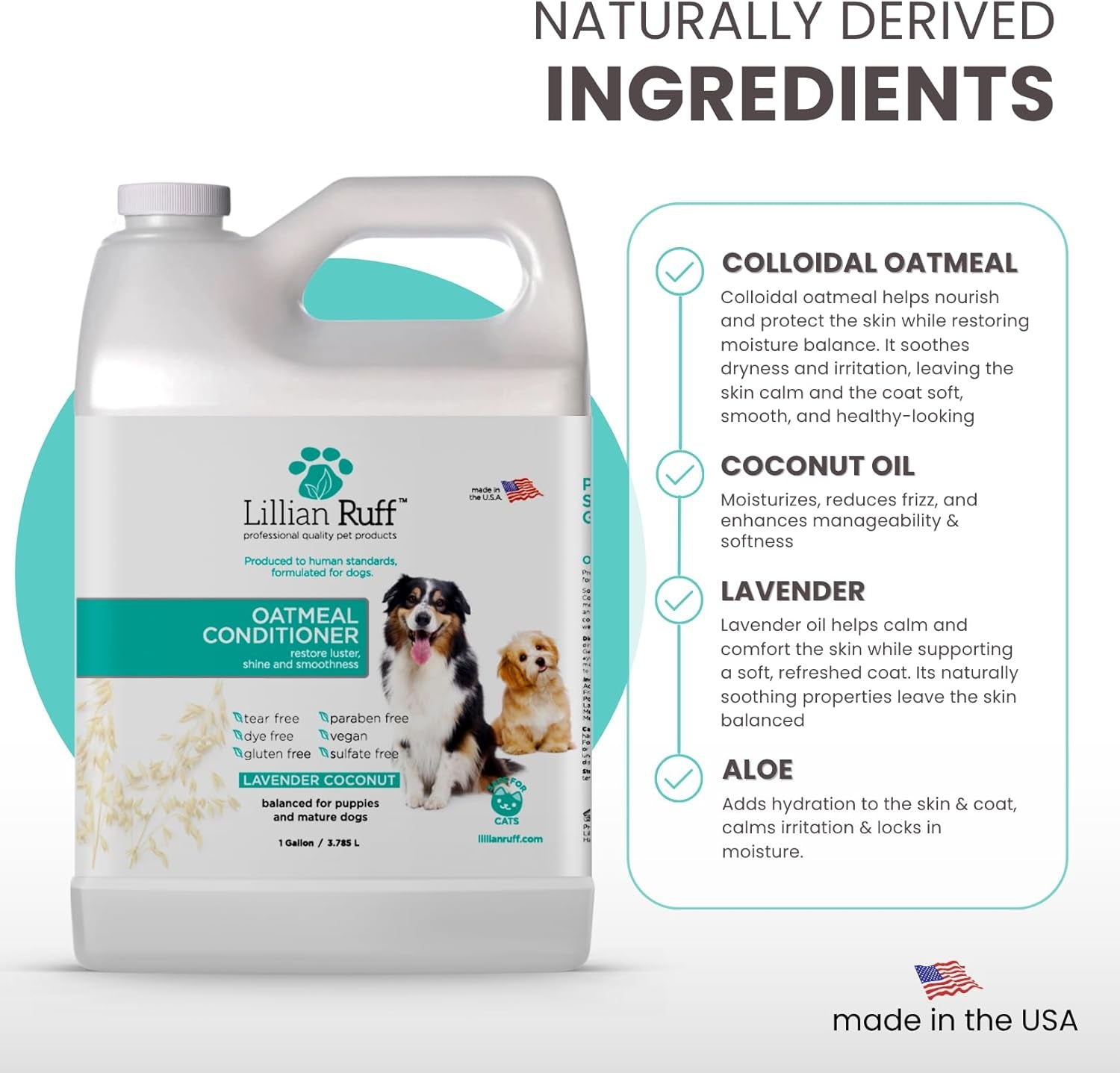 PRO Formula Oatmeal Dog Conditioner - Nourishing & Calming Relief for Allergies & Sensitive Skin - Detangles, Softens & Adds Shine with Oatmeal, Coconut Oil & Lavender - USA Made (Gallon)