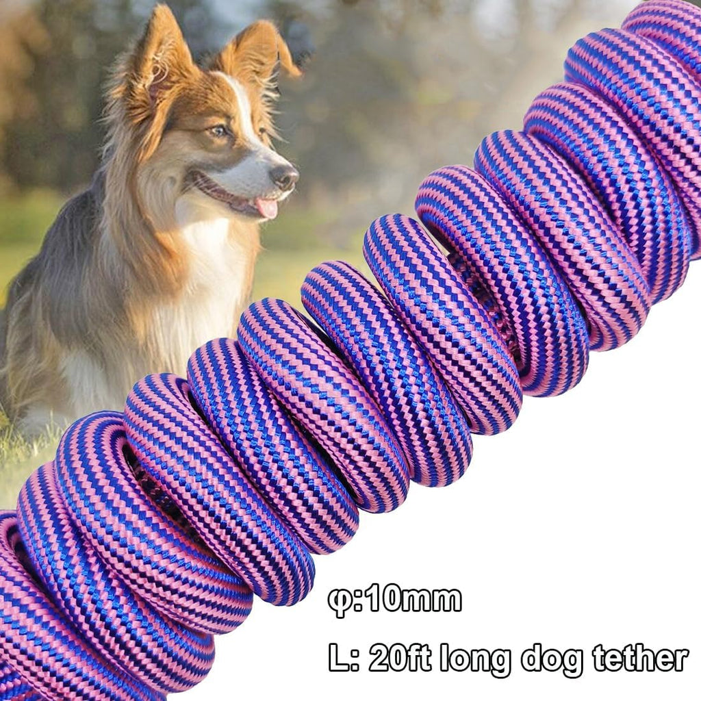 8Ft/12Ft/20Ft/30Ft/50Ft/75Ft Dog Tie-Out Long Tether Rope Leash, Outdoor Dog Lead for Yard- Large Medium Dogs Training, Playing, Camping, Backyard Leash (20Ft, Pink Blue)
