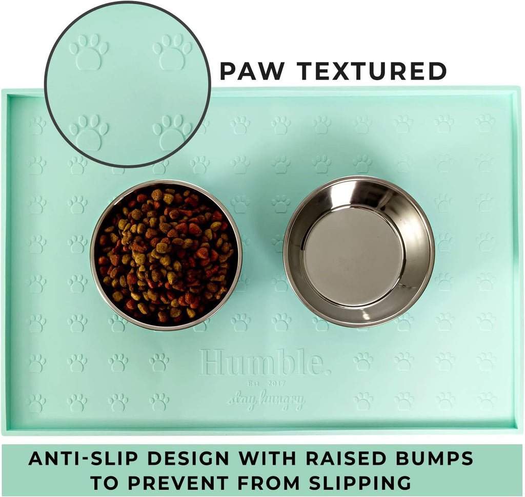 Food Mat Feeding Tray - Non-Slip, Anti-Spill, Raised Dog Food Bowl Mat, Easy Clean Waterproof - Premium Quality Silicone - Perfect for Dogs and Cats, 24"X16" (Cool Mint)
