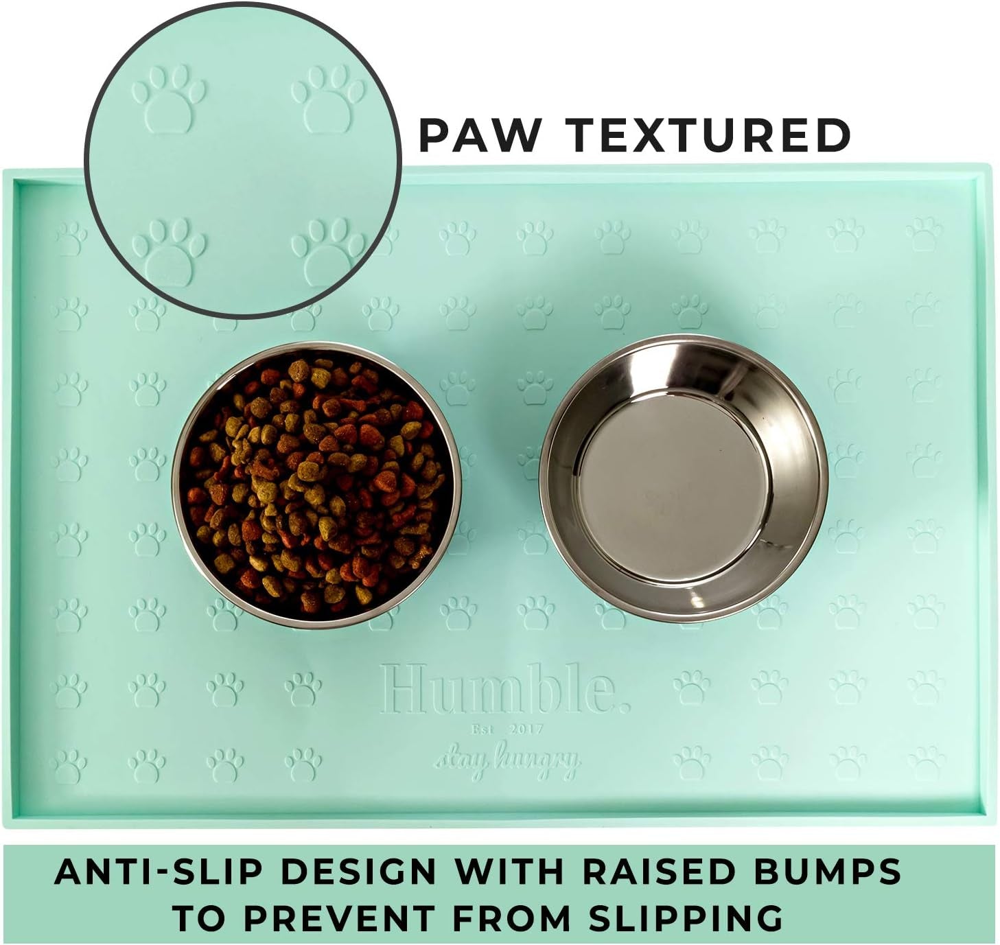 Food Mat Feeding Tray - Non-Slip, Anti-Spill, Raised Dog Food Bowl Mat, Easy Clean Waterproof - Premium Quality Silicone - Perfect for Dogs and Cats, 24"X16" (Cool Mint)