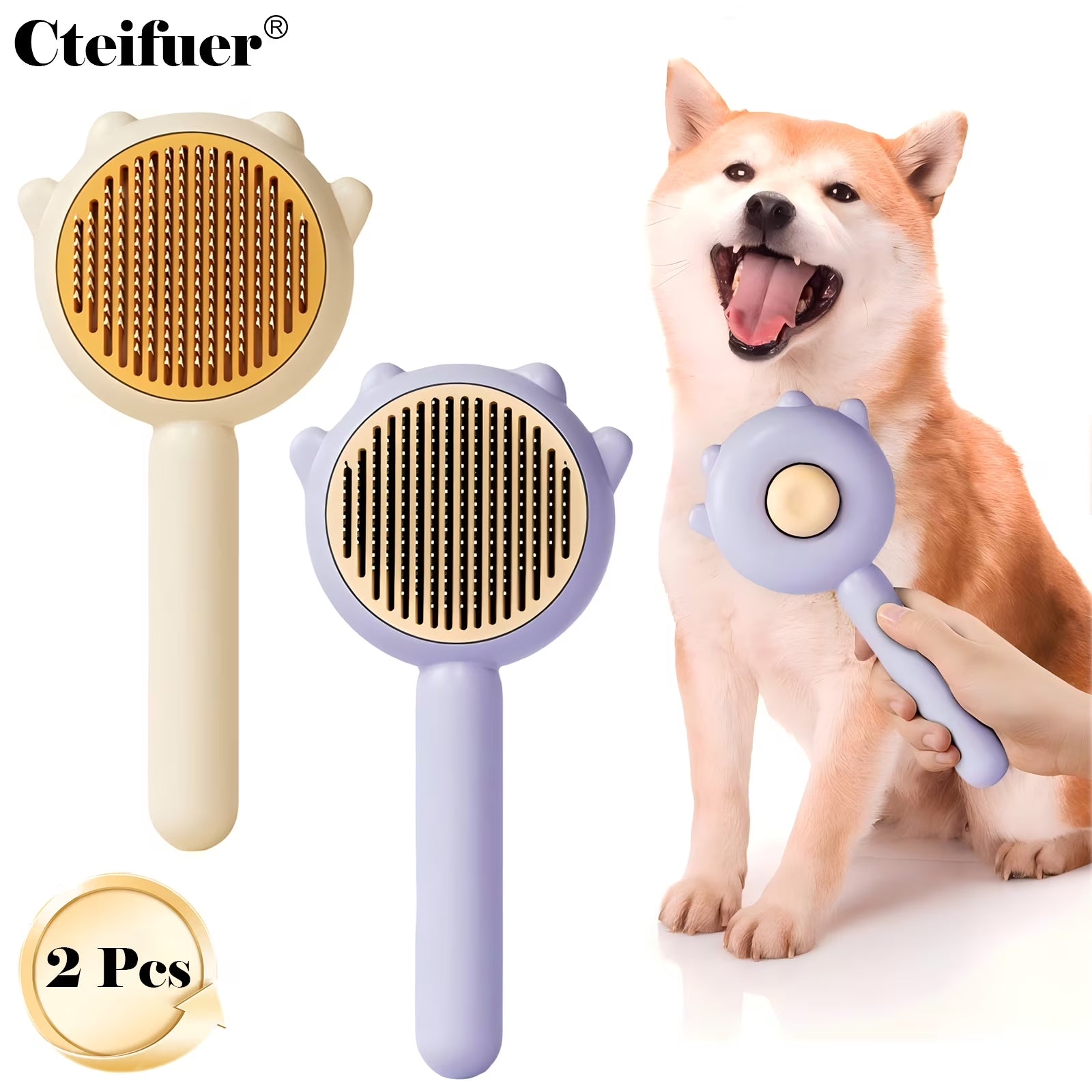 2 Pack Cat Brushes - Pet Self-Cleaning Slicker Brush with Release Button, Cat Grooming Tool for Long or Short Haired Cats and Dogs