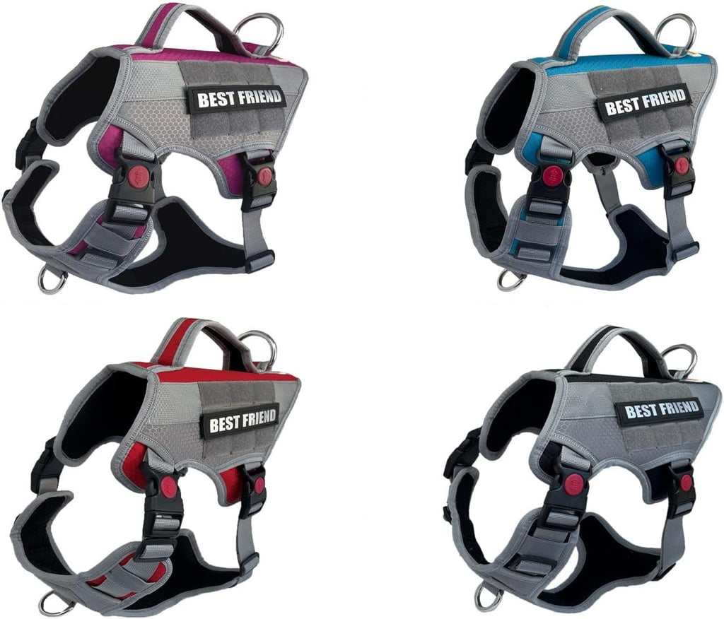 Tactical Working Dog Vest Harness - No-Pull Service Dog Jacket with Reflective Hook & Loop Patches - Padded Handle, Front/Side Buckles with Quick Release Buttons, Adjustable Straps - Blue, XL