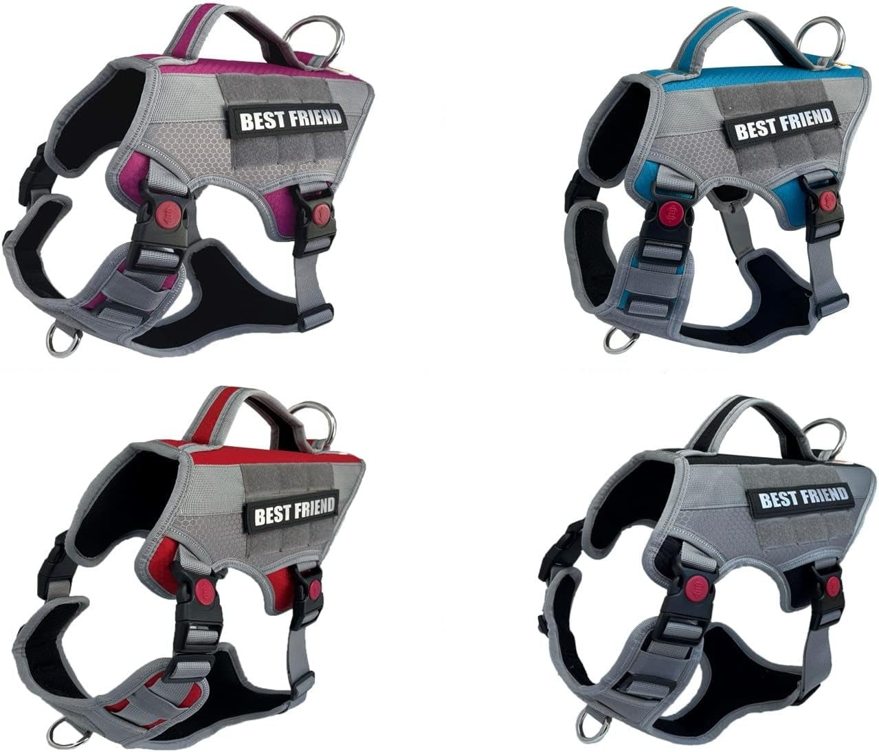 Tactical Working Dog Vest Harness - No-Pull Service Dog Jacket with Reflective Hook & Loop Patches - Padded Handle, Front/Side Buckles with Quick Release Buttons, Adjustable Straps - Blue, XL