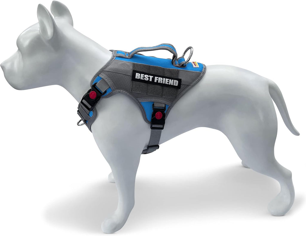 Tactical Working Dog Vest Harness - No-Pull Service Dog Jacket with Reflective Hook & Loop Patches - Padded Handle, Front/Side Buckles with Quick Release Buttons, Adjustable Straps - Blue, XL