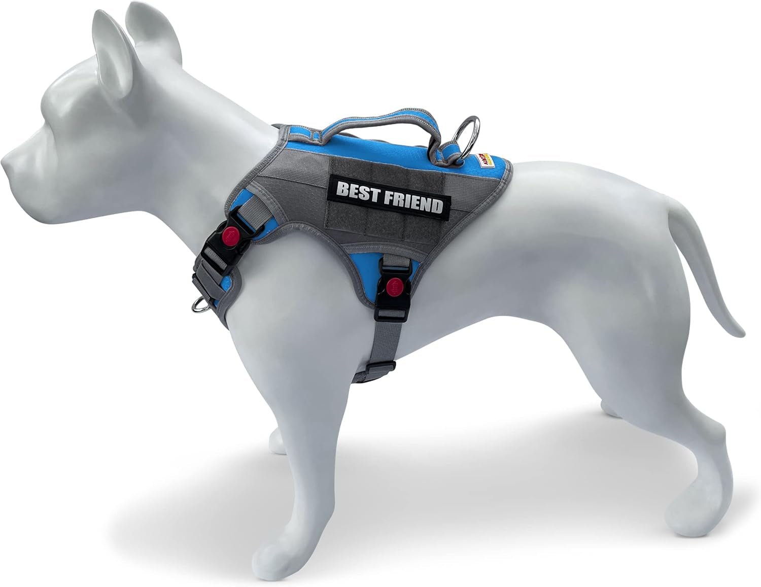 Tactical Working Dog Vest Harness - No-Pull Service Dog Jacket with Reflective Hook & Loop Patches - Padded Handle, Front/Side Buckles with Quick Release Buttons, Adjustable Straps - Blue, XL