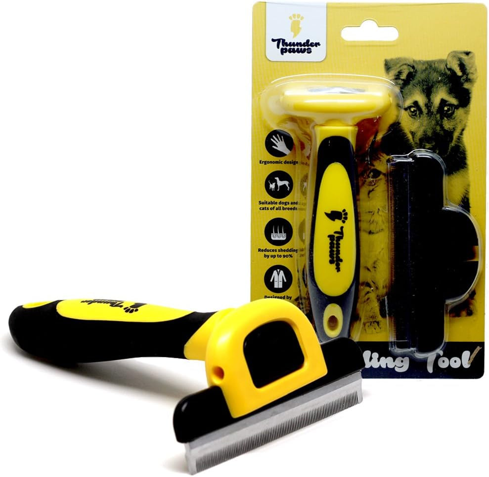 Best Professional De-Shedding Tool and Pet Grooming Brush, D-Shedz for Breeds of Dogs, Cats with Short or Long Hair, Small, Medium and Large (Yellow)