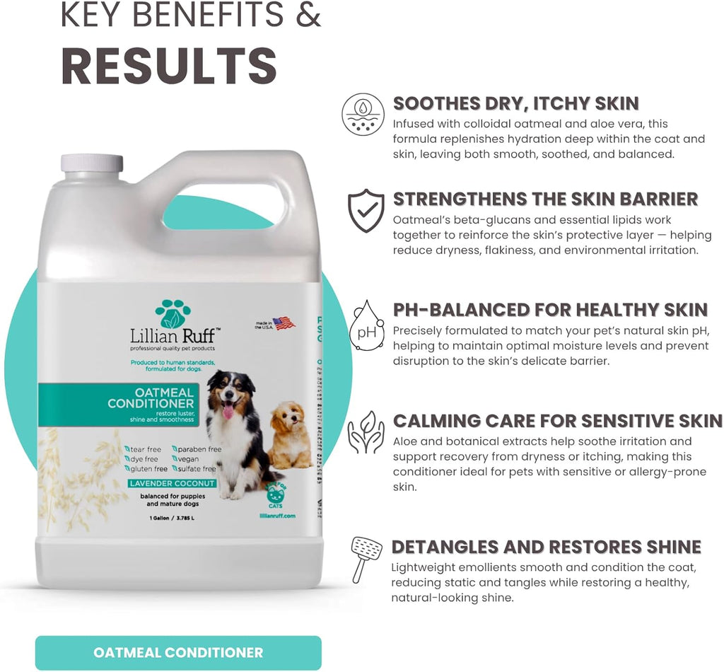 PRO Formula Oatmeal Dog Conditioner - Nourishing & Calming Relief for Allergies & Sensitive Skin - Detangles, Softens & Adds Shine with Oatmeal, Coconut Oil & Lavender - USA Made (Gallon)
