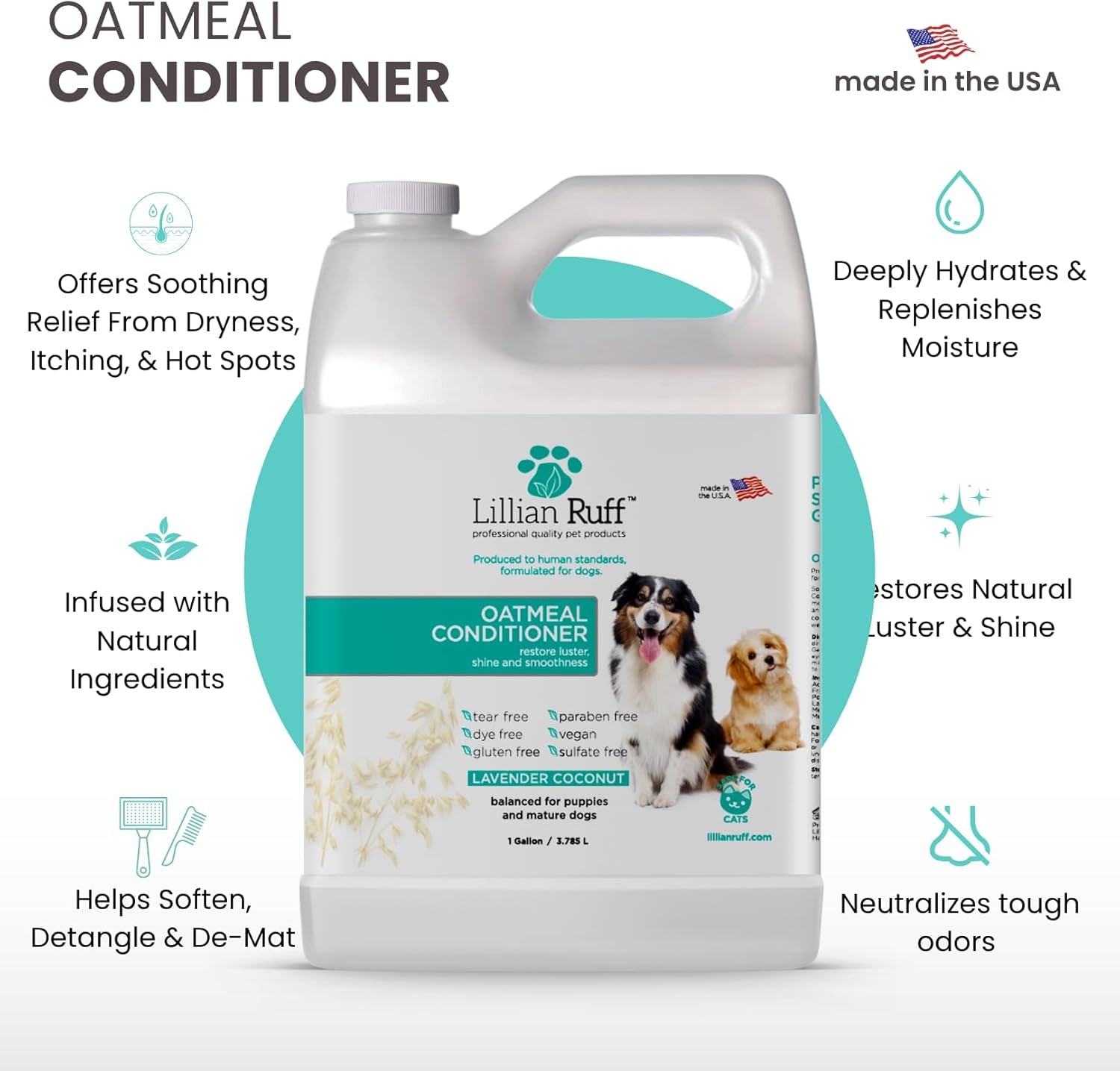 PRO Formula Oatmeal Dog Conditioner - Nourishing & Calming Relief for Allergies & Sensitive Skin - Detangles, Softens & Adds Shine with Oatmeal, Coconut Oil & Lavender - USA Made (Gallon)