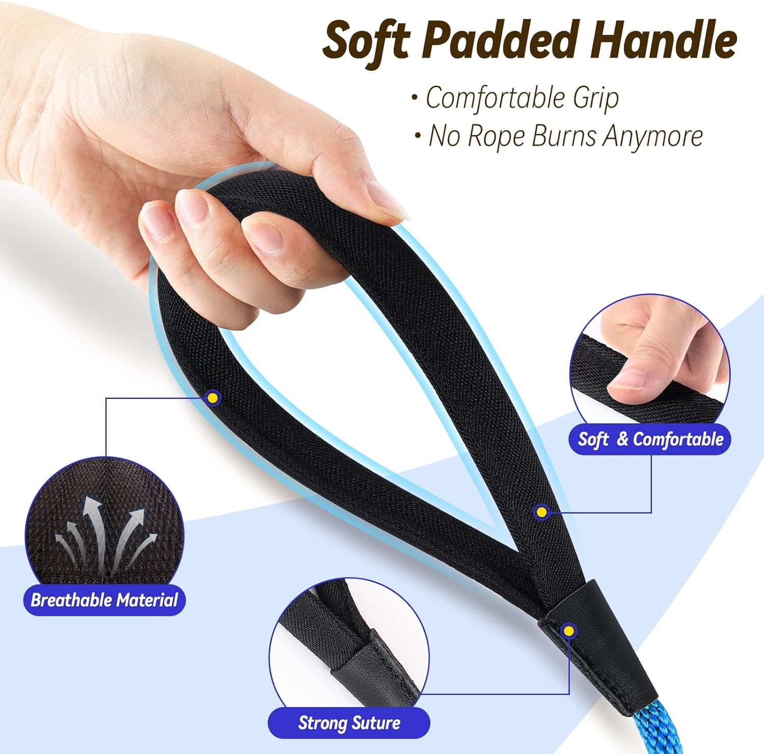 Check Cord Dog Leash Long Lead Training Tracking Line Comfortable Handle Heavy Duty Puppy Rope 10Ft 15Ft 30Ft 50Ft for Small Medium Large Dog Blue