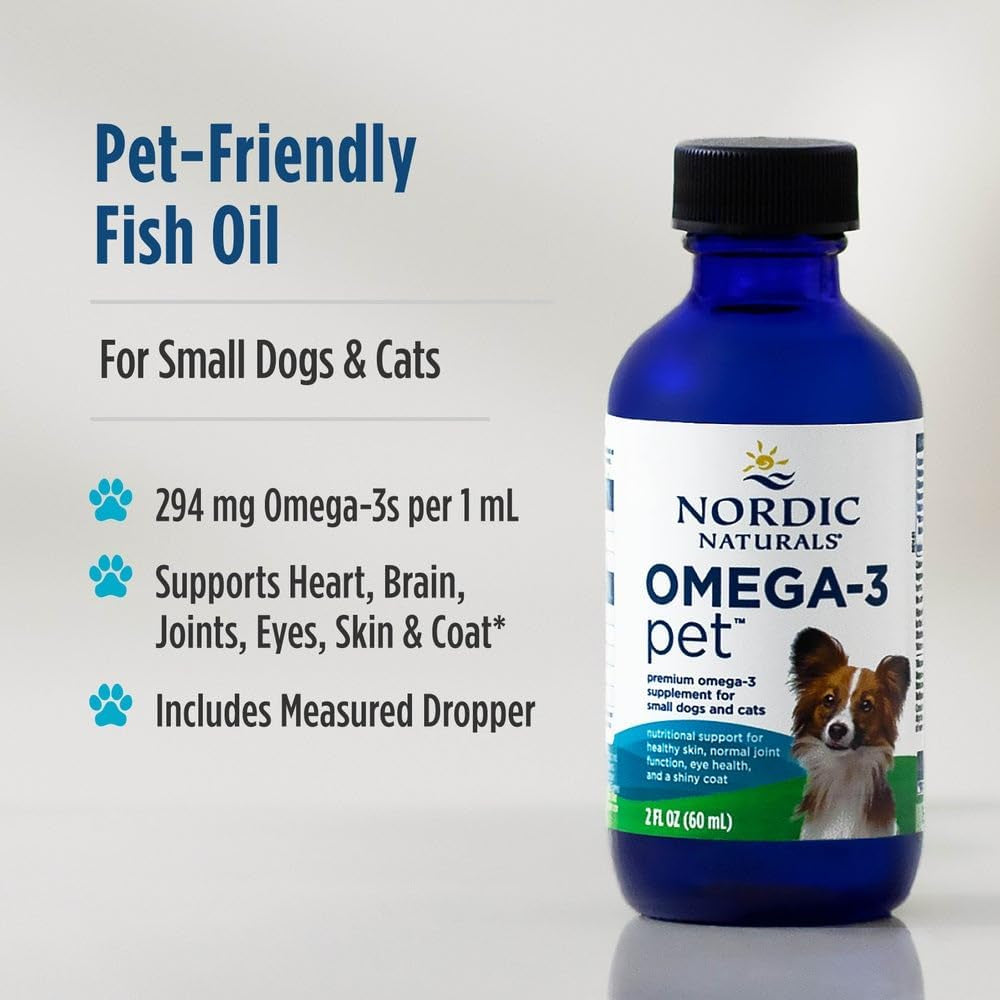 Omega-3 Pet, Unflavored - 2 Oz - 294 Mg Omega-3 per One Ml - Fish Oil for Small Dogs & Cats with EPA & DHA - Promotes Heart, Skin, Coat, & Immune Health
