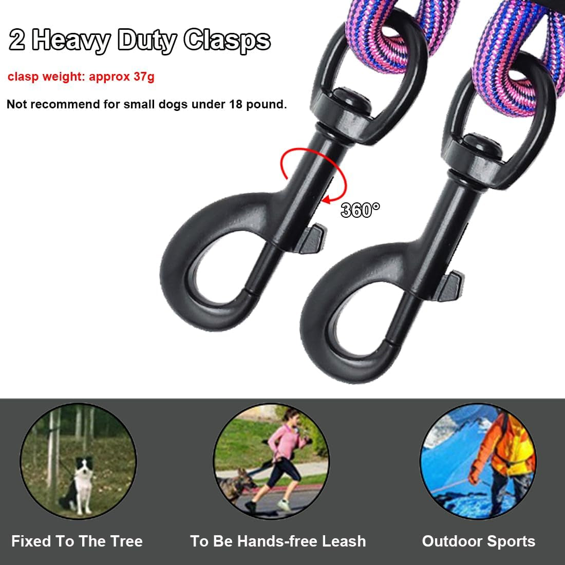 8Ft/12Ft/20Ft/30Ft/50Ft/75Ft Dog Tie-Out Long Tether Rope Leash, Outdoor Dog Lead for Yard- Large Medium Dogs Training, Playing, Camping, Backyard Leash (20Ft, Pink Blue)