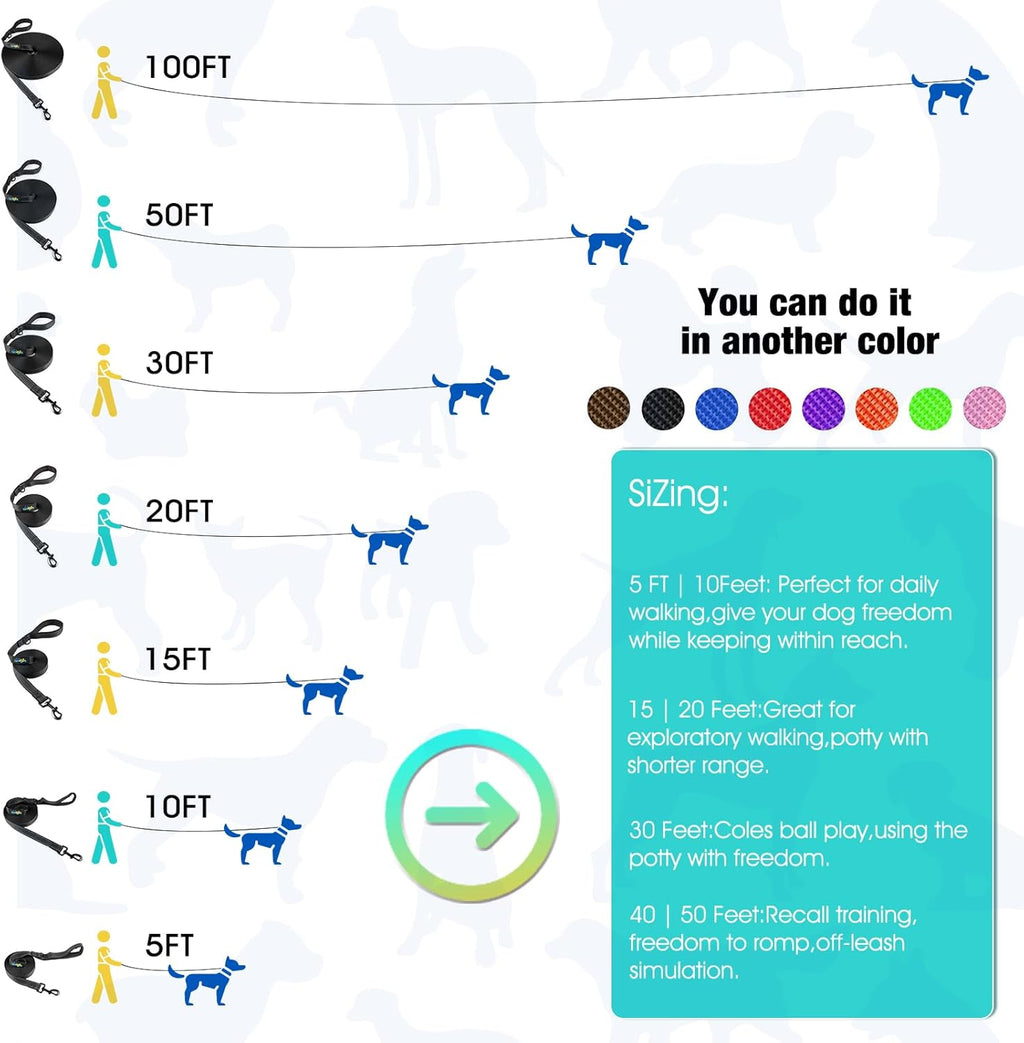 Long Leash for Dog Training 15Ft 20Ft 30Ft 50Ft 100Ft - Obedience Recall Training Lead for Large Medium Small Dogs - Great for Training Playing Camping Backyard (Black, 15FT)